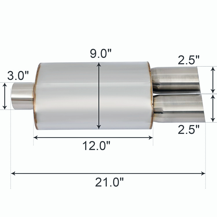 Universal 3" Dual Slant Tip Stainless Steel 3" Inlet Weld-on Exhaust Muffler