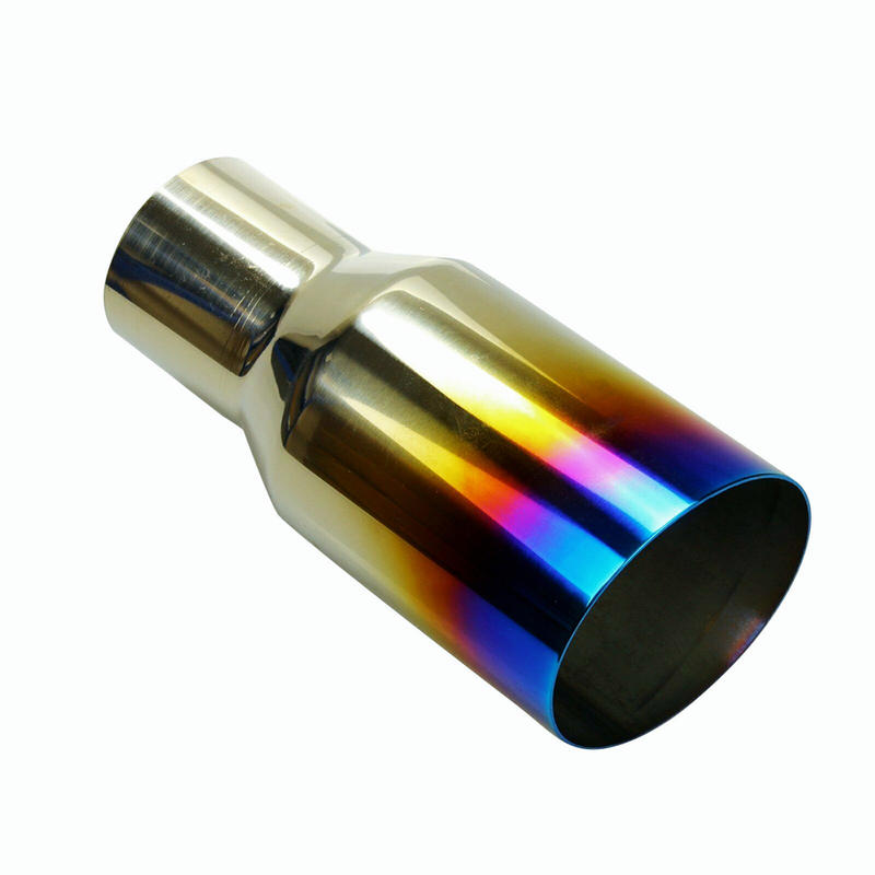 Polished Stainless  2X Blue Burnt Exhaust Single Slant Cut Tip 2.5 In 3.5 Out