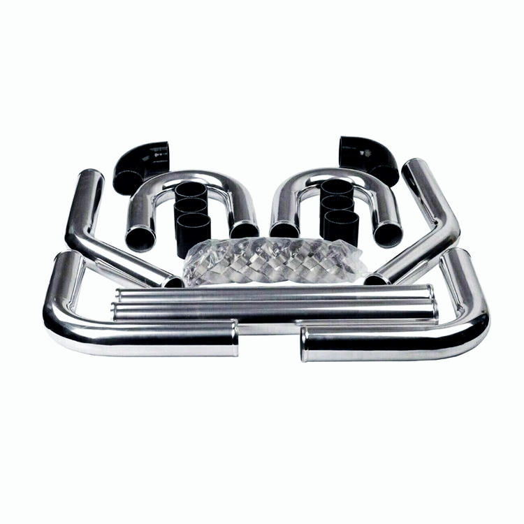 UNIVERSAL 8PC 2.25" ALUMINUM FMIC INTERCOOLER PIPING+SILICONE HOSE+CLAMP SILVER