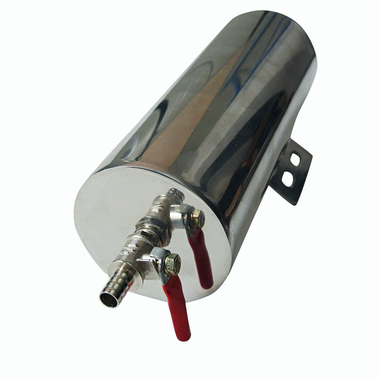 New 3" x 8" Polished Stainless Radiator Over Flow Tank Can W/ Drain Valve 20oz