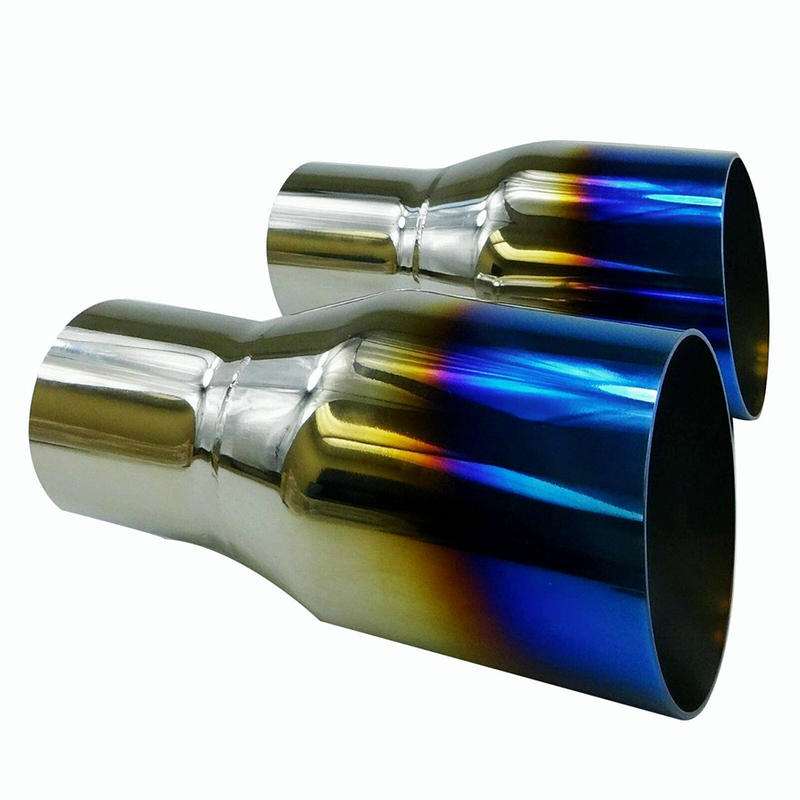 Polished Stainless  2X Blue Burnt Exhaust Single Slant Cut Tip 2.5 In 3.5 Out