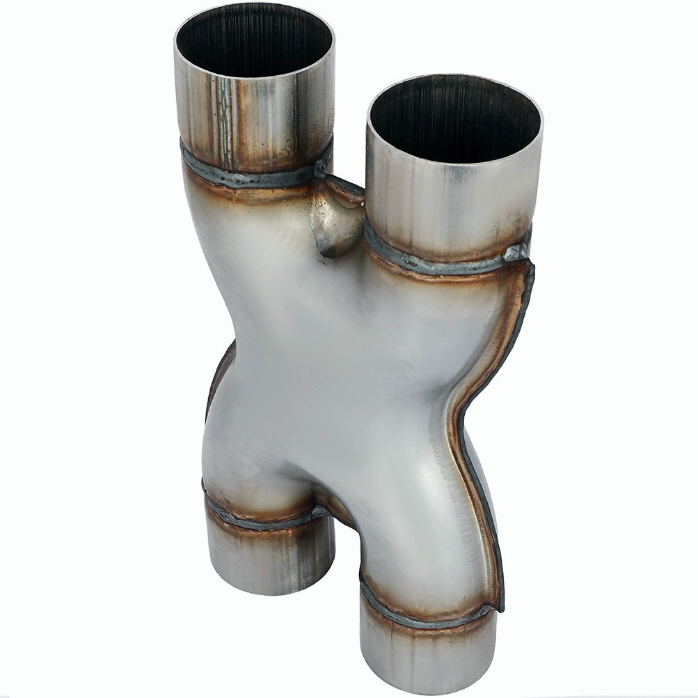 2.5" Dual In / Out Adapter X Exhaust Pipe Tip 12 Inch Long 409 Stainless Steel