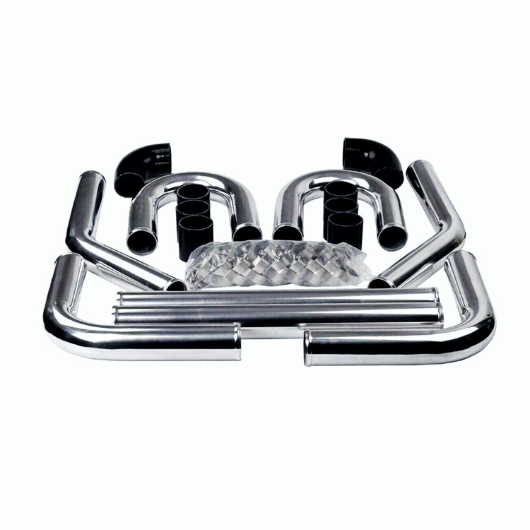 UNIVERSAL 8PC 2.25" ALUMINUM FMIC INTERCOOLER PIPING+SILICONE HOSE+CLAMP SILVER