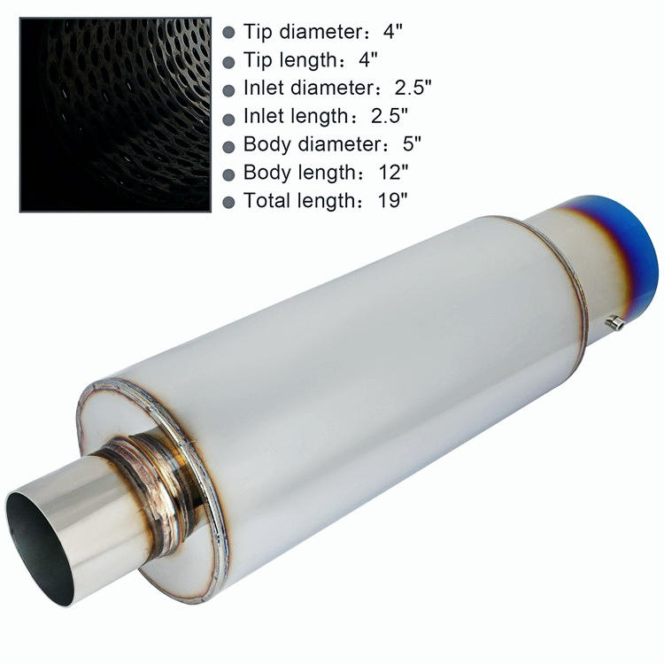 4" JDM Titanium Burnt N1 Tip Stainless T-304 Exhaust Muffler 2.5" Inlet+Silencer