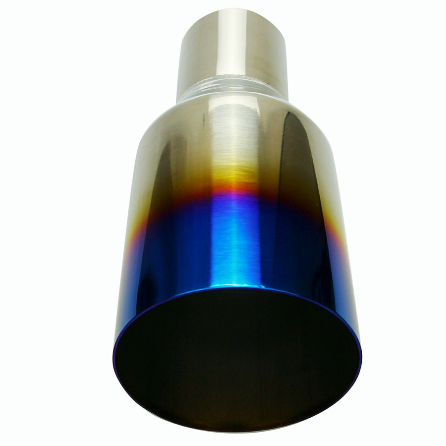  Polished Stainless 2X 2.5In 4Out Blue Burnt Exhaust Single Layer Straight Tip