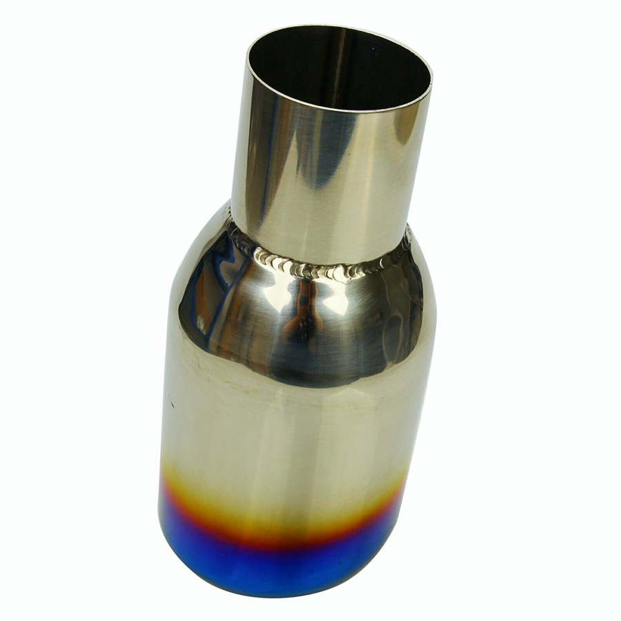 Polished Stainless Blue Burnt Exhaust Double Layer Slant Tip 2.5Inlet 4Out