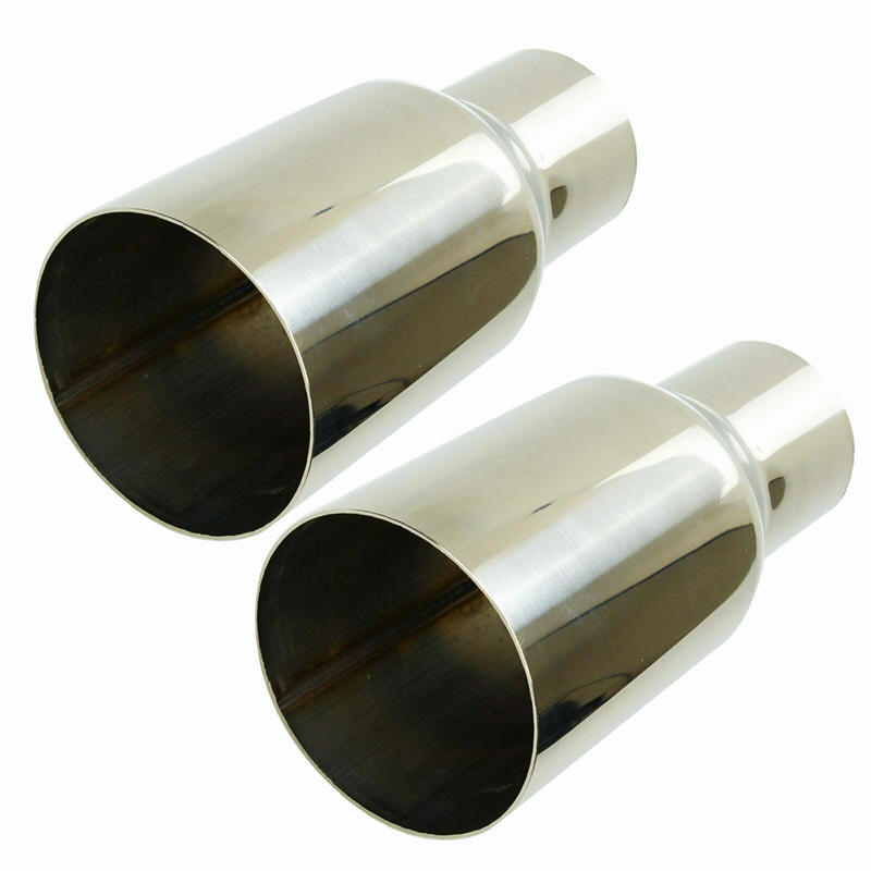 Polished Stainless Sliver Exhaust Single Layer Straight Tip 2X 2.5In 3.5 Out