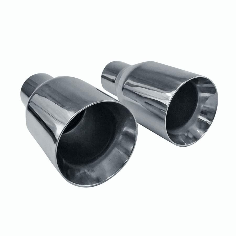 Polished Stainless Steel 2.5In 4Out  2X Sliver Exhaust Duo Layer Straight Tip