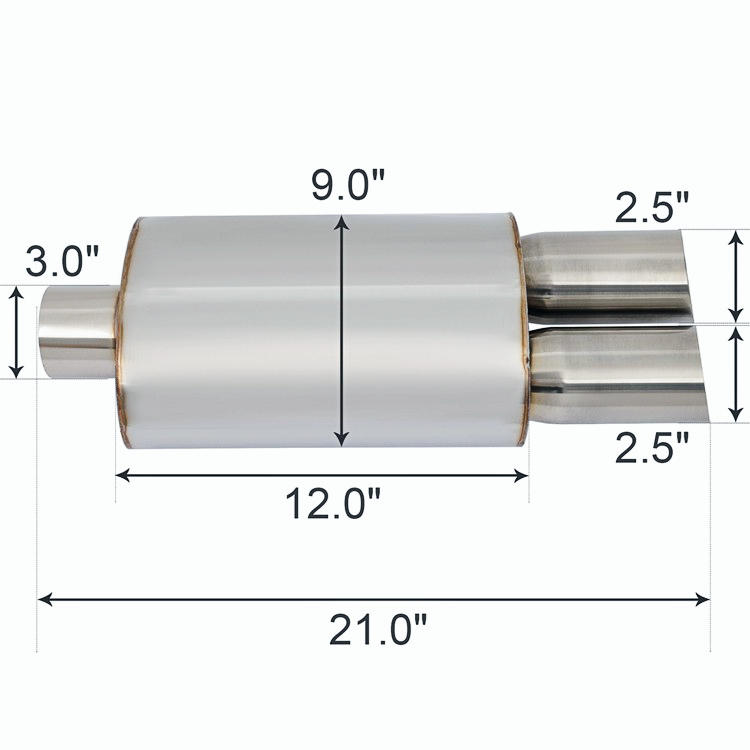 Universal 3" Dual Slant Tip Stainless Steel 3" Inlet Weld-on Exhaust Muffler