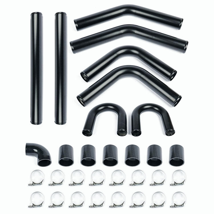 UNIVERSAL 8PC 2.5" ALUMINUM FMIC TURBO INTERCOOLER PIPING+COUPLER DIY KIT BLACK
