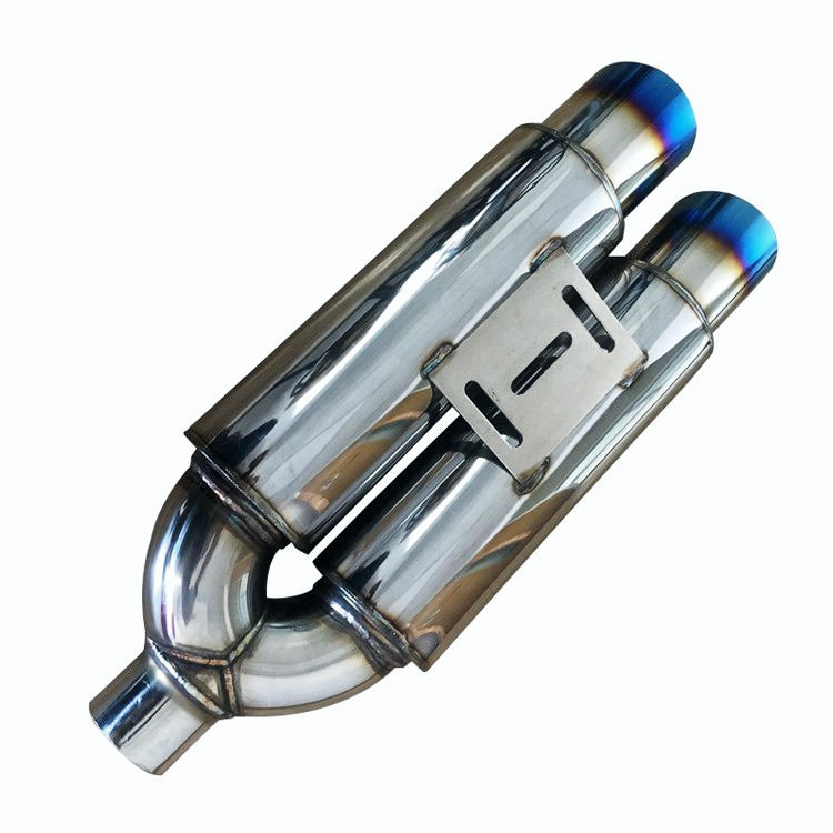 3.5" Dual Burnt Slant Tip T-304 Stainless Muffler Exhaust + Silencer Universal 3