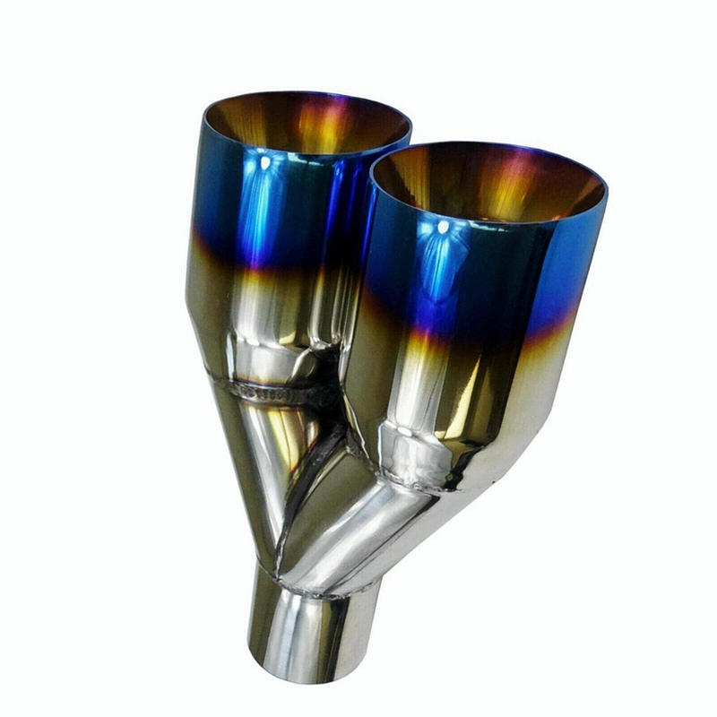 Polished Stainless Steel 2.5In 3.5Out  2X Blue Burnt Exhaust Duo Slanted Exhaust Tip