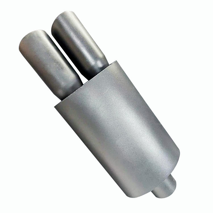 3" Dual Slant Tip DTM 3" Inlet Black Stainless Exhaust Weld-On Muffler Universal