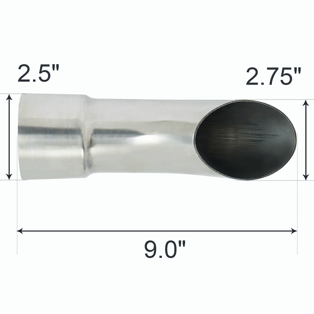 1 Piece Stainless 2.5" Turn Down Exhaust Tip 2 1/2" Inlet 2 3/4" Outlet 9" Long