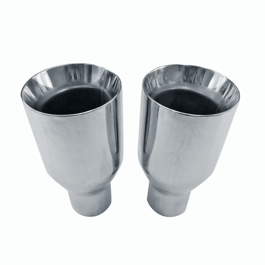 Polished Stainless Steel 2.5In 4Out  2X Sliver Exhaust Duo Layer Straight Tip