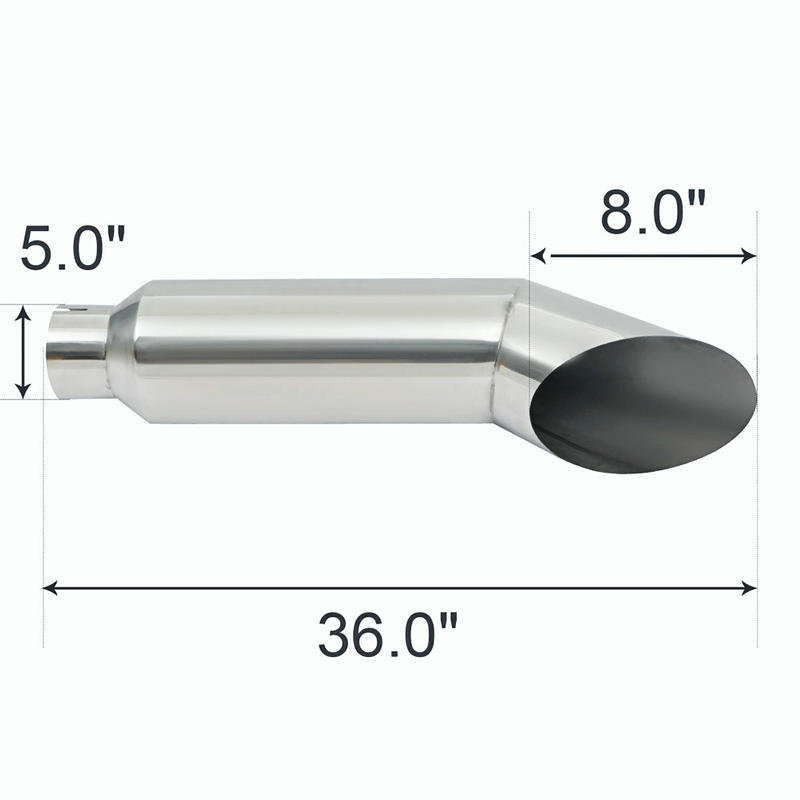 Silver 5" Inlet 8"Out Miter Diesel Smoker Exhaust Stack Tip 36" Long Angle Cut