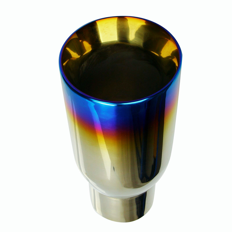 2PCS Polished Stainless Steel 2.5 In 3.5 Out Blue Burnt Exhaust Duo Layer Tip