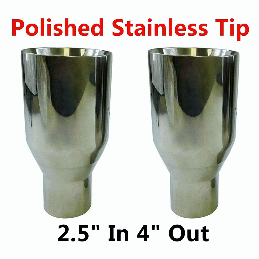 Polished Stainless Steel 2.5In 4Out  2X Sliver Exhaust Duo Layer Straight Tip