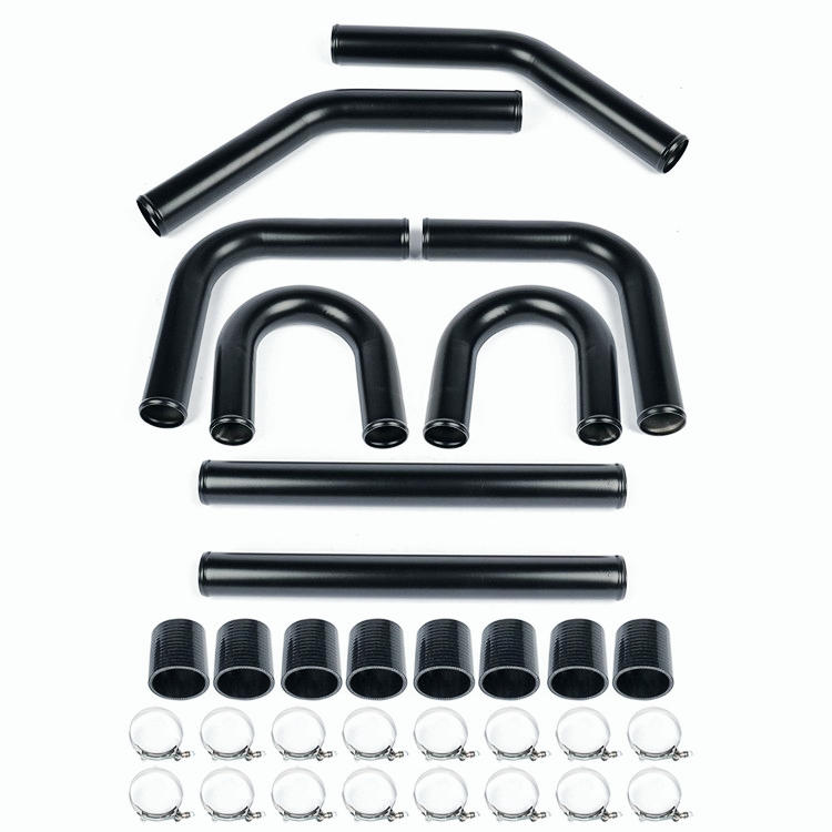 UNIVERSAL 8PC 2.5" ALUMINUM FMIC INTERCOOLER PIPING+SILICONE HOSE+ T-CLAMP BLACK